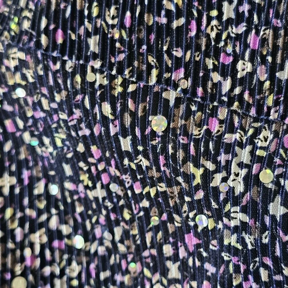 CJ Banks Blue Purple Blouse Layered Sequins Crinkle Micro Floral Sz 2X‎ Sparkle